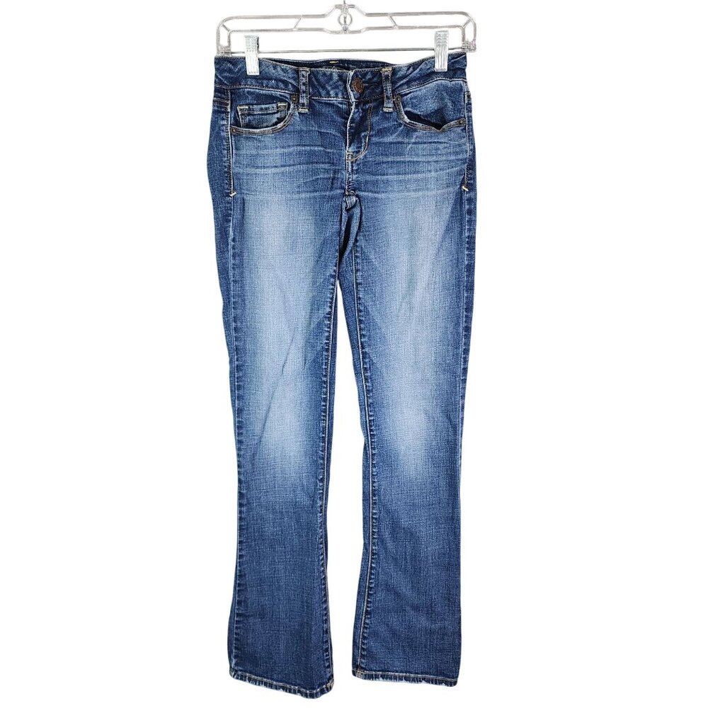 Womens American Eagle Denim Blue Jeans Skinny Kick Super Stretch Med Wash Size 0